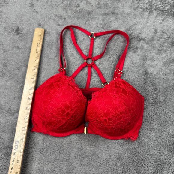 Victoria’s Secret Bombshell Plunge Push Up Bra Red Lace 34C - Picture 9 of 10